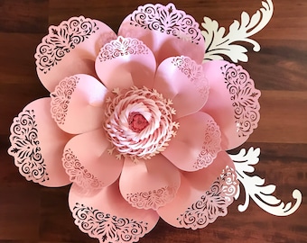SVG PNG DXF Lace Paper Flower Template #8 for cutting machines 2 Component Centers Included Diy Giant Paper Flowers Origami Wedding Backdrop