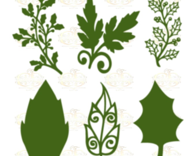 Set 17 Svg PNG Dxf 6 designs Christmas set different Leaves for Paper Flowers- MACHINE use Only DIY and Handmade Leaves Templates