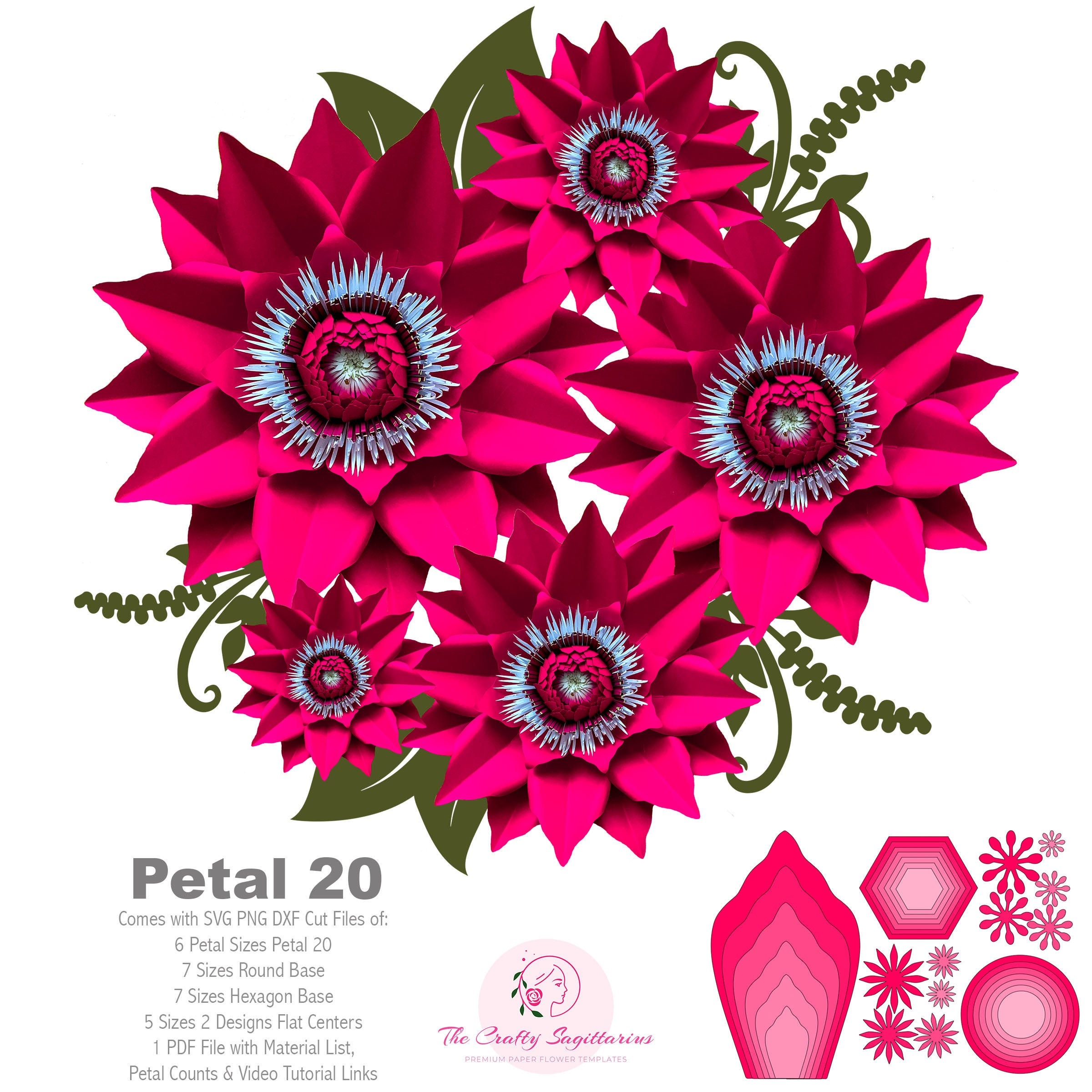 Svg Dxf Png Petal 20 Paper Flowers Template Diy Cricut And Silhouette Machines Ready 2 Free Flat Centers Designs Round Hexagon Bases