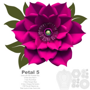 PDF Petal 5 Printable Paper Flowers template for Trace and Cut Purposes in making Giant Paper Flowers for wedding and events flower backdrop image 2