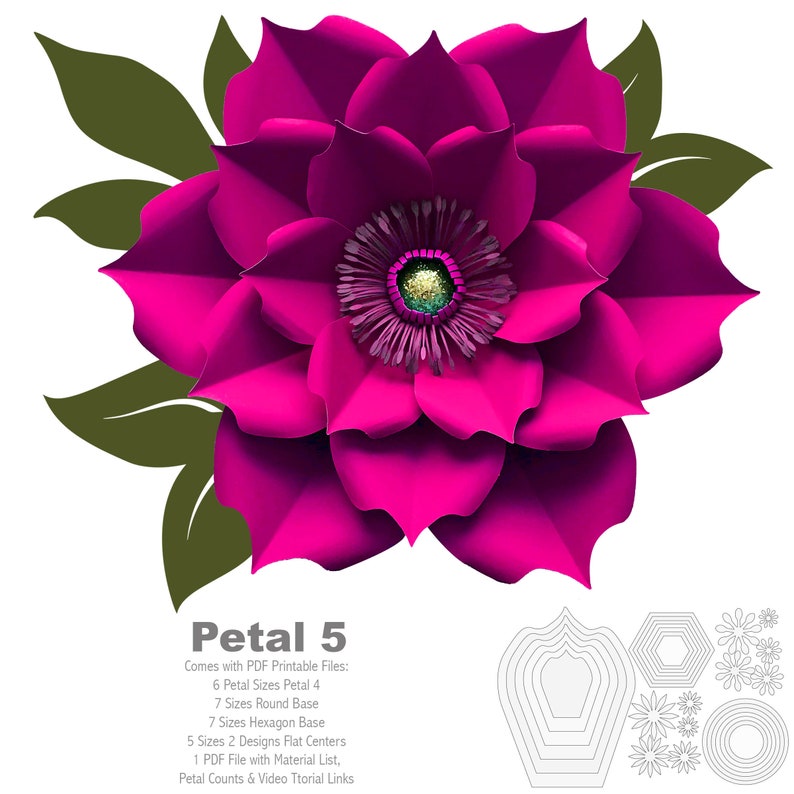 PDF Petal 5 Printable Paper Flowers template for Trace and Cut Purposes in making Giant Paper Flowers for wedding and events flower backdrop image 2