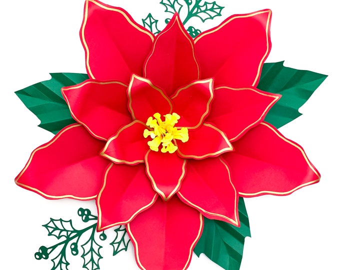 PDF Paper Flowers Poinsettia 4 Templates 3d DIY Paper flower  Christmas Decor DIY 15-16" Printable Trace cut Files handmade decor