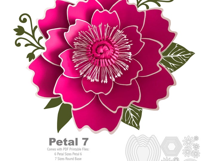 PDF Petal 7 Printable Giant Paper Flowers Template Stencil for trace and cut centers and bases included for weddings and events backdrop