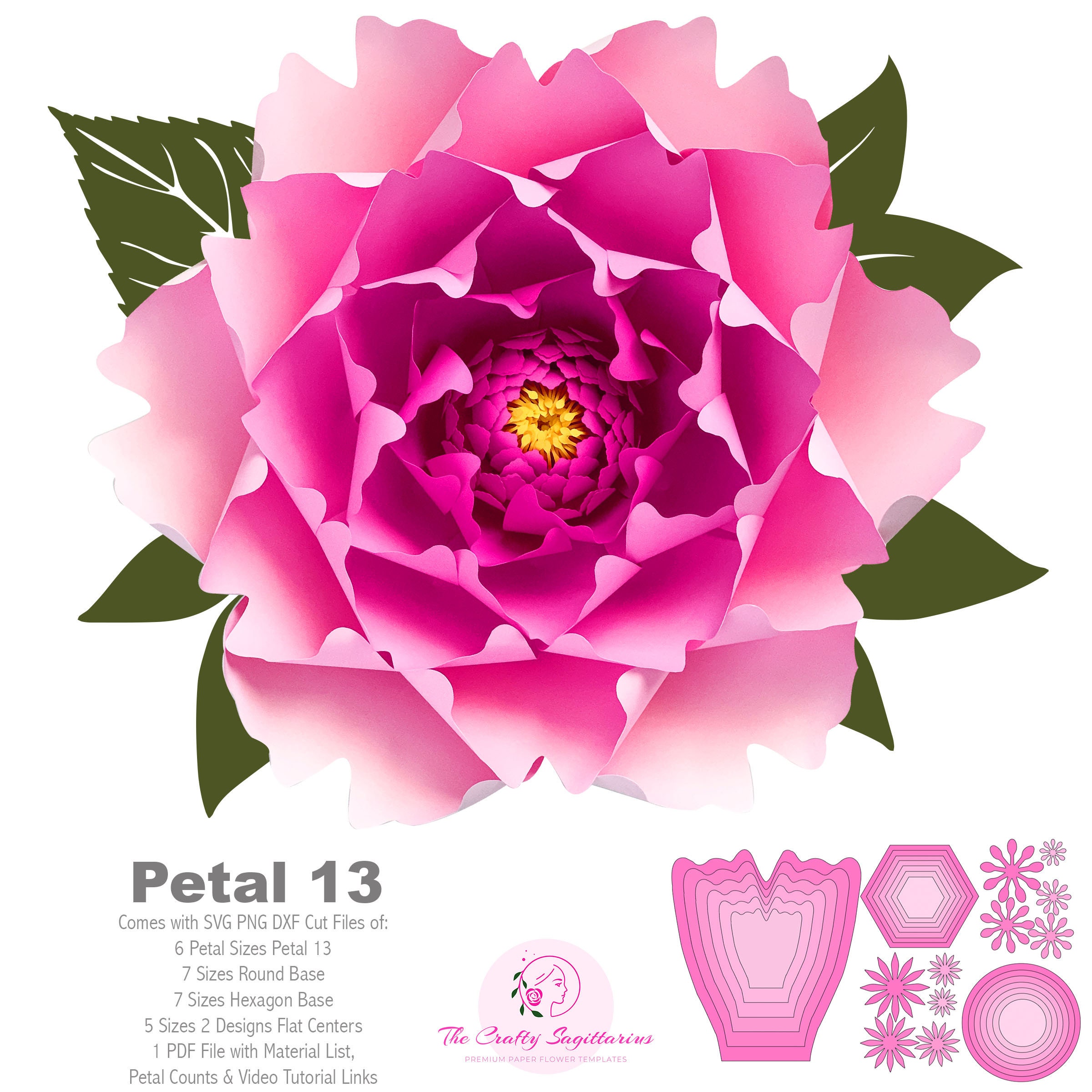 Download SVG PNG DXF Petal 13 Paper Flower Templates Cut files for Cutting Machines Such as Cricut and ...