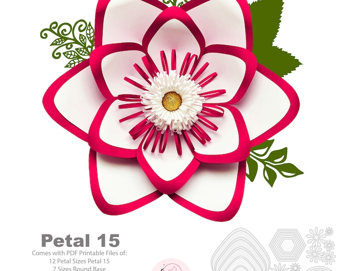 PDF Petal 15 Printable Paper Flowers Template DIY Trace n Cut Art Project Weddings Events and Photography Flower Backdrop Stencils Reusable