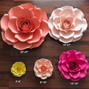 Paper Flowers PDF Combo of 5 sizes Rose Paper Flower Template Printable for Trace and Cut Files to create 5&quot;-29&quot; DIY Giant Paper Flowers