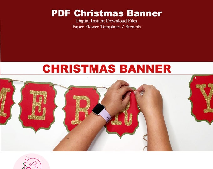 Christmas Banner PDF Printable Template Stencil for Trace and Cut Ideal for Christmas Decor and Gift Wrapping | Banner and Letters Included