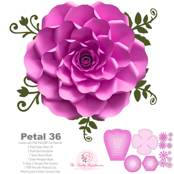 Download Svg Png Dxf Petal 36 Paper Flowers Petal Template W Base Rose Etsy