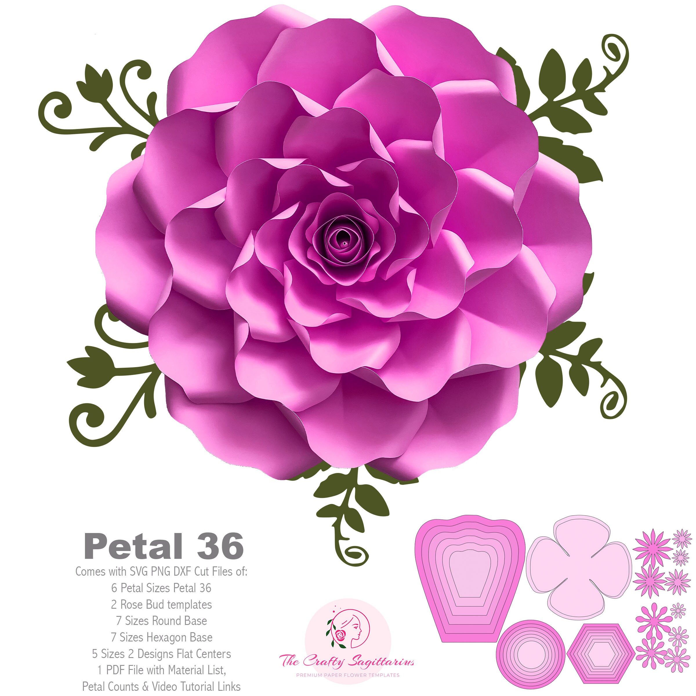 Download SVG PNG DXF Petal 36 Paper Flowers Petal Template w Base ...