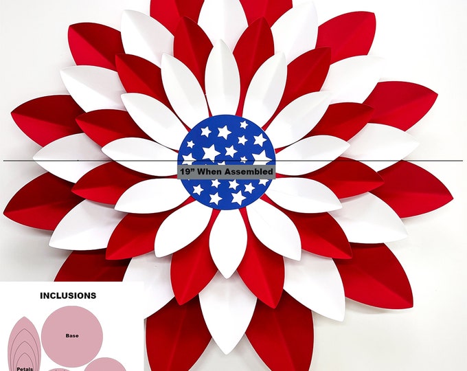 SVG PAPER FLOWER 4th of July 2 Templates , w/ Png Dxf Cut Files for Cutting Machines like Cricut Silhouette Instant Download Digital Files