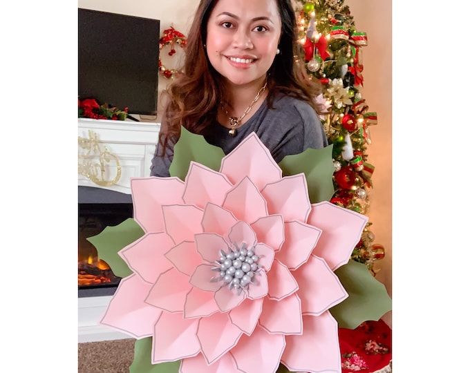 SVG PNG DXF 25" Giant Paper Flower Christmas Poinsettia for Cricut Silhouette Cutting Machines Ready for Christmas Diy Decorations Projects