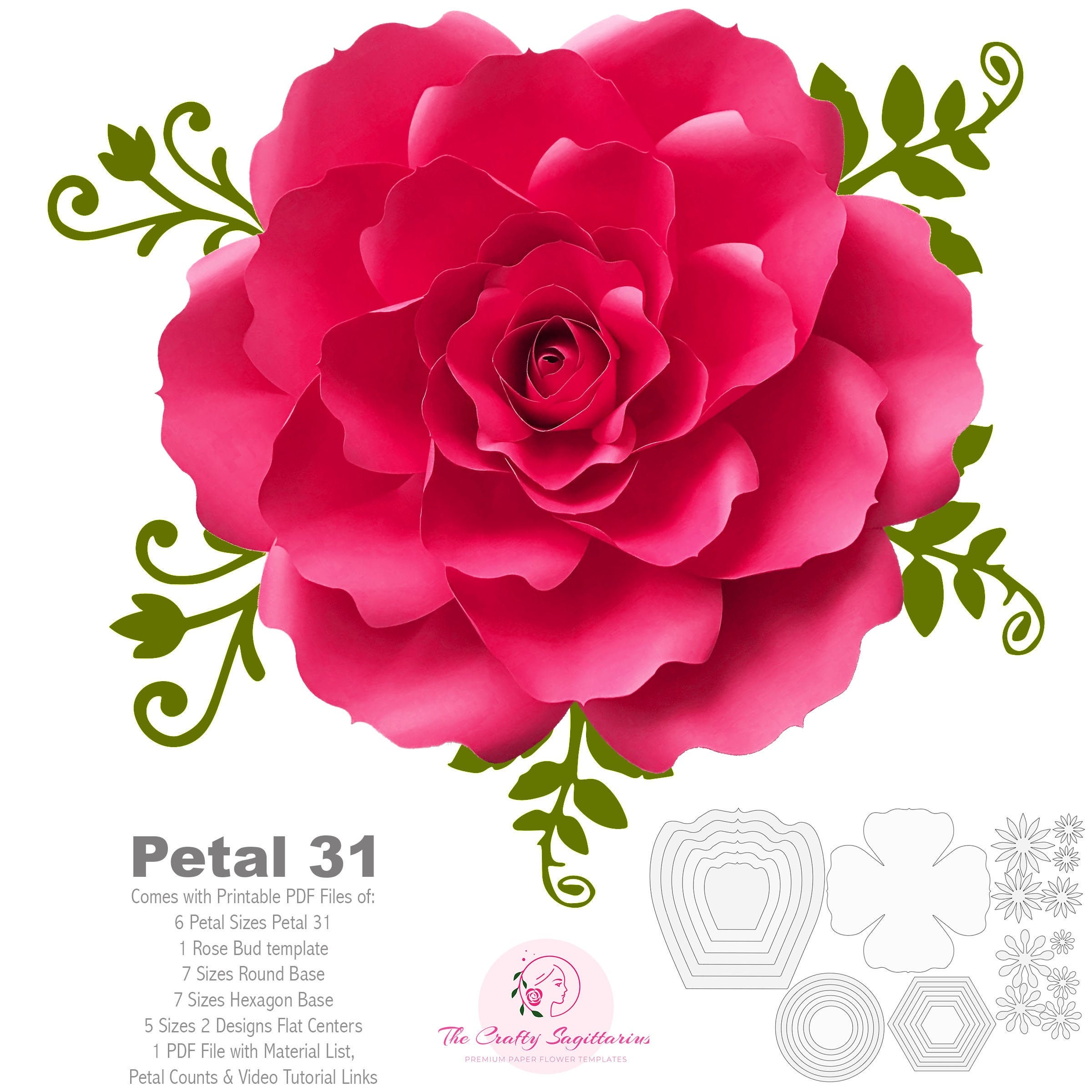 Free paper flower templates, PDF, SVG, PNG files, with super easy tutorial