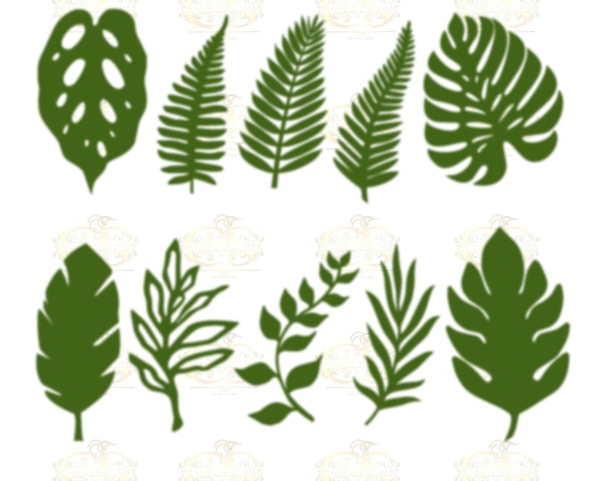 Set 14 SVG PNG DXF  10 different Tropical Leaves for Paper Flowers Machine use Only Cricut and Silhouette Diy and Handmade Leaves Templates