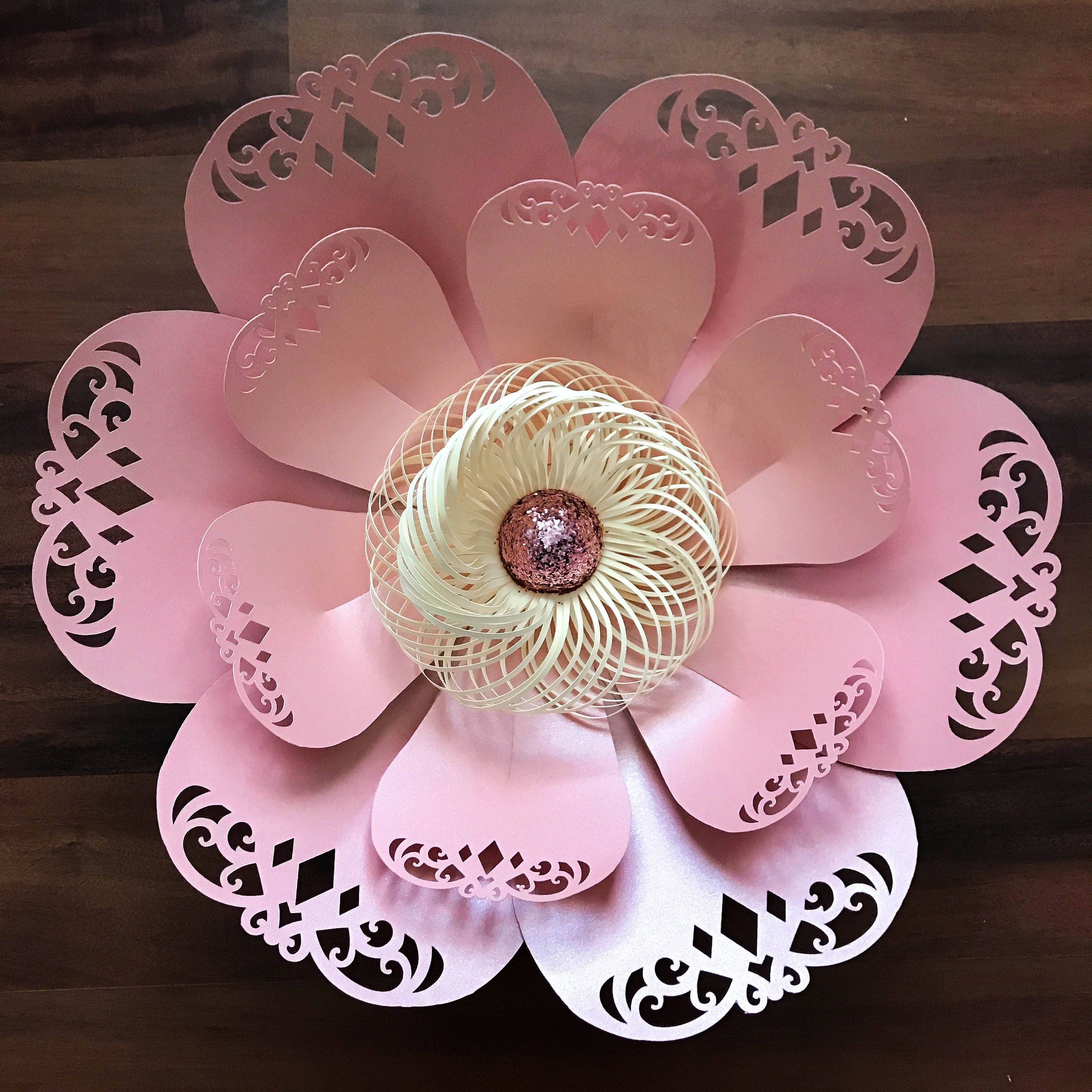 Download Paper Flowers - SVG Lace Petal#3 Flower Template Fringe stripe fluffy center included, Original ...