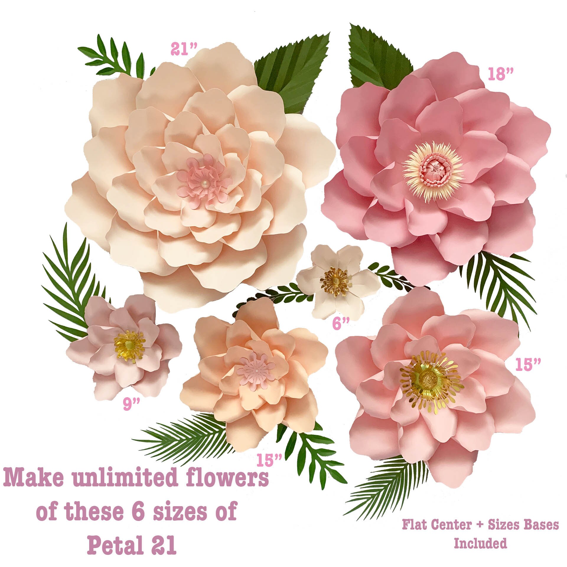 PDF PETAL 21 Paper Flowers UPDATED Template Printable to create 6