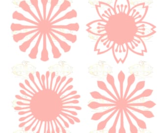 Set 7 SVG Png Dxf 4 different Flat Center for Paper Flowers- MACHINE use Only  DIY and Handmade Giant Paper Flower Templates