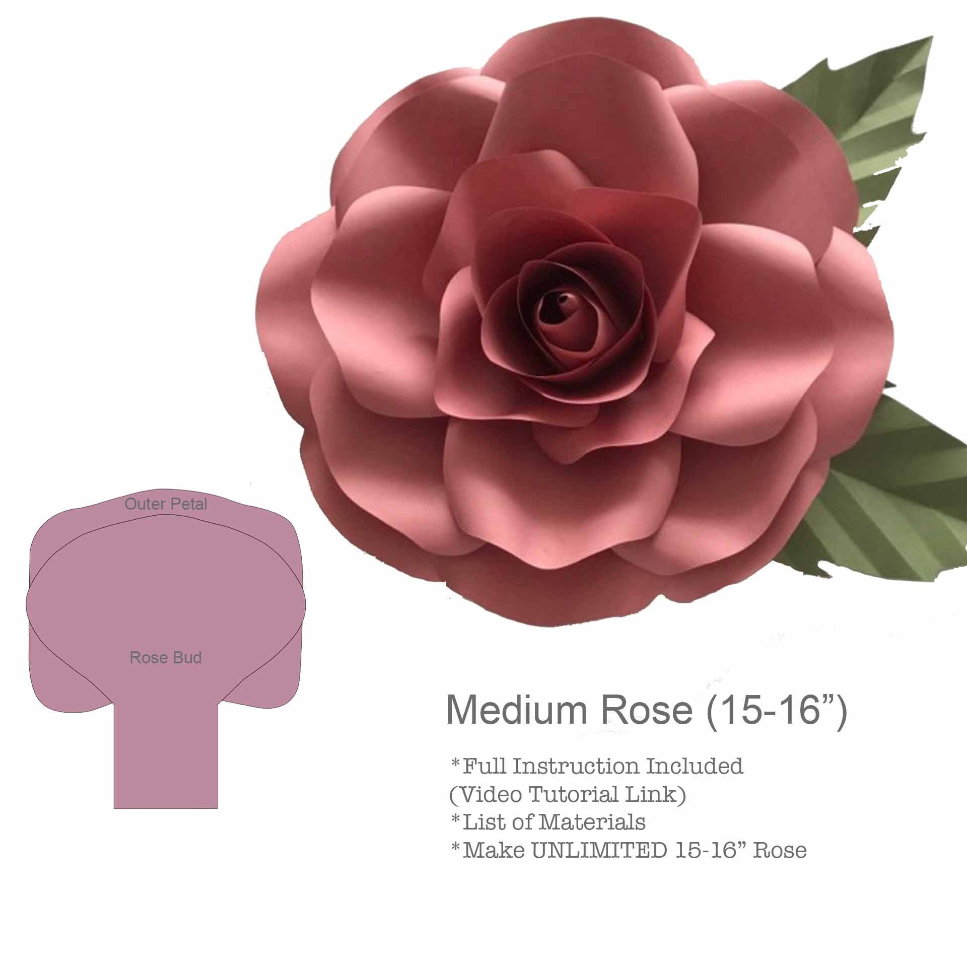 Download Paper Flowers Svg New Medium Rose Paper Flower Template Diy Cricut And Silhouette Machines Ready Center Bud Included