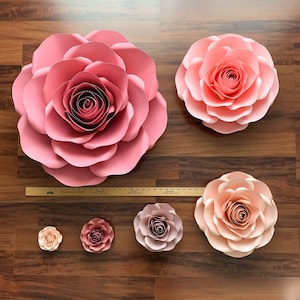 Paper Flowers PDF Combo of 6 sizes Rose Paper Flower Template Printable for Trace and Cut Files to create 5&quot;-29&quot; DIY Giant Paper Flowers