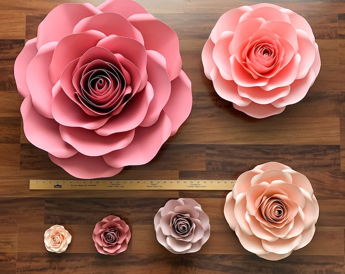 Paper Flowers PDF Combo of 6 sizes Rose Paper Flower Template Printable for Trace and Cut Files to create 5"-29" DIY Giant Paper Flowers