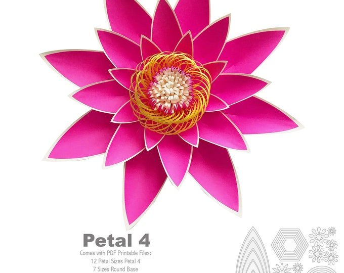 PDF Petal 4 Paper Flowers Template with Base & Flat Center Printable Trace and Cut File for DIY Giant Paper Flowers for event and Wedding