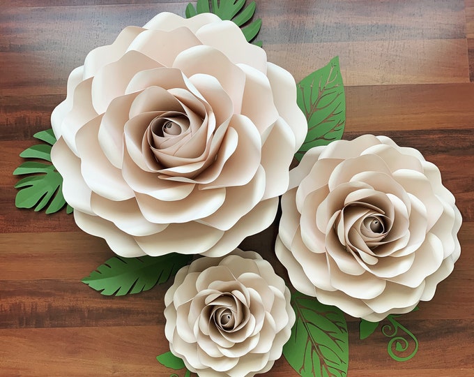 PDF Full Size Rose 6 Large Medium and Small Paper Flower Template DIY Printable Trace and Cut -Center Bud included (8", 14" and 19")