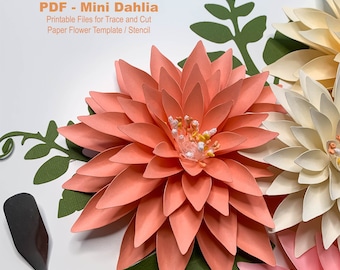 Paper Flowers PDF Printable Trace and Cut Digital Instant Download Files Mini Dalia idea for small arrangements and bouquets