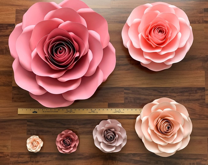 SVG PAPER FLOWERS 6 Sizes Rose, Png, Dxf, Cutting Machine Cut Files to make xl, large, medium, small, mini & nano sizes roses, 3.5" - 27"