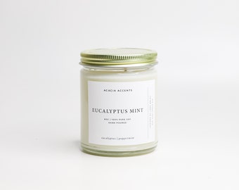 Eucalyptus Mint | Fresh Soy Candle | Essential Oil Infused Candle | Peppermint & Eucalyptus Candle | Cotton Wick Candles