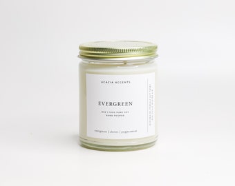 Evergreen | Woody Soy Candle | Essential Oil Candle | Hand-Poured | Christmas Soy Candle | Cotton Wick Candle | Vegan Candle