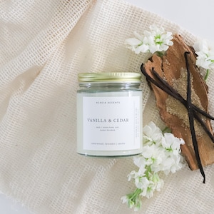 Vanilla & Cedar | Woody Soy Candle | Essential Oil Candle | Cedarwood Vanilla Candle | Aromatherapy Candle | Square Jar Candle