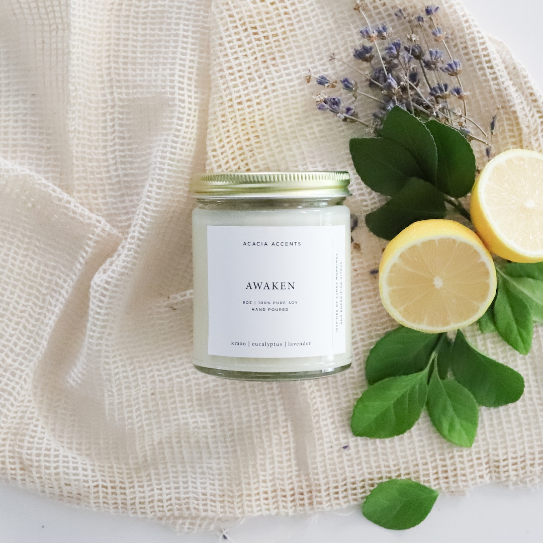 Awaken Candle 8oz Soy Candle Essential Oil Candle Spa Candle Kitchen