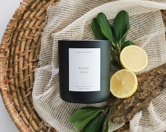 Rainy Days | Fresh Soy Candle | Essential Oil Candle | Eucalyptus & Lemon Candle | Cotton Wick Candle | Black Tumbler Jar Candle