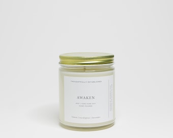 Awaken | Psalm 108:2-5 | Lemon Eucalyptus Lavender Soy Candle| 8oz Hand Poured Essential Oil Candle