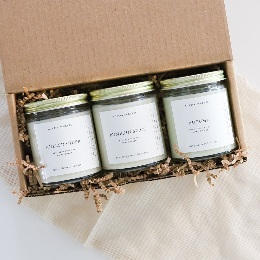 Fall Gift Set 8oz Soy Candles Set of 3 Candles Fall Candle Gift Box