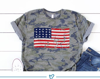 women's camo american flag shirt