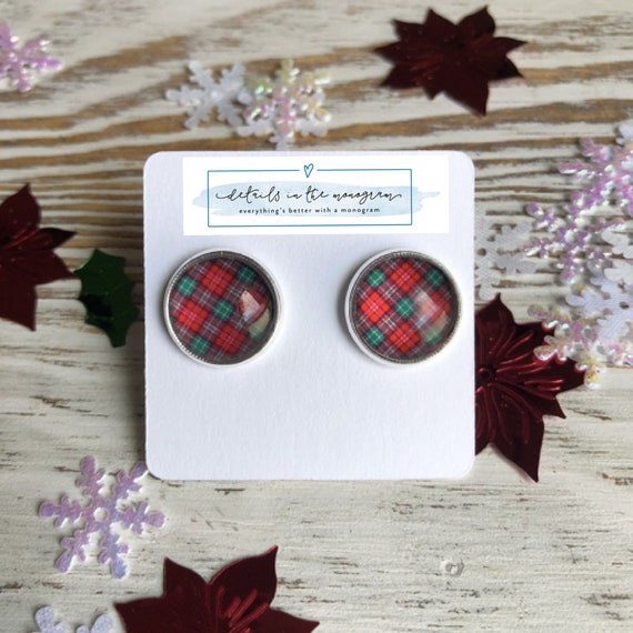 Red and Green Plaid Earrings Plaid Earrings Preppy Plaid Earrings