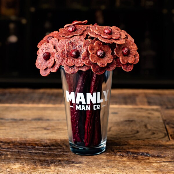photo of a beef jerky bouquet for funny valentines gifts by Sugar & Cloth