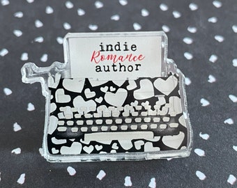 Indie Romance Author Pin, author gift, writer gift, typewriter