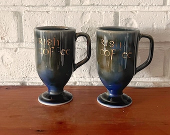 Vintage Irish Coffee Pedestal Mugs, Wade Irish Coffee Ceramic Mugs, Set Of Two