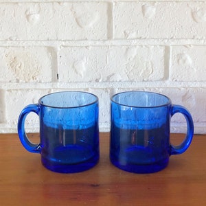 Vintage Cobalt Blue Glass Mugs Made In USA