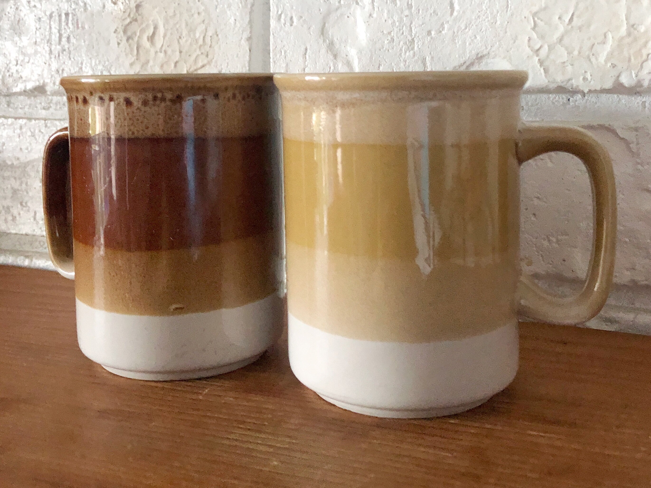 Vintage Korea Stoneware Mugs Three Tone Browns Toffee Set of 2 Etsy