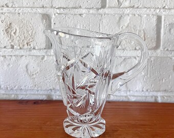 Vintage Brilliant Cut Crystal Creamer Pitcher | Pinwheel Buzzsaw Pattern | Footed Lead Crystal | Bohemian Style Glass
