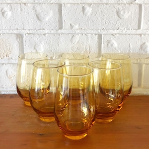 Vintage Amber Harvest Glasses, Libbey, Tumbler, Mid Century Glassware, Set Of 6