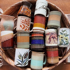 Vintage Mug Lot, Choose Your Mug, Bohemian Mug, Boho Kitchen, Boho Mugs, Pottery Style, 70s Kitchen, 70s Mugs, Retro Mugs, Speckled Vintage