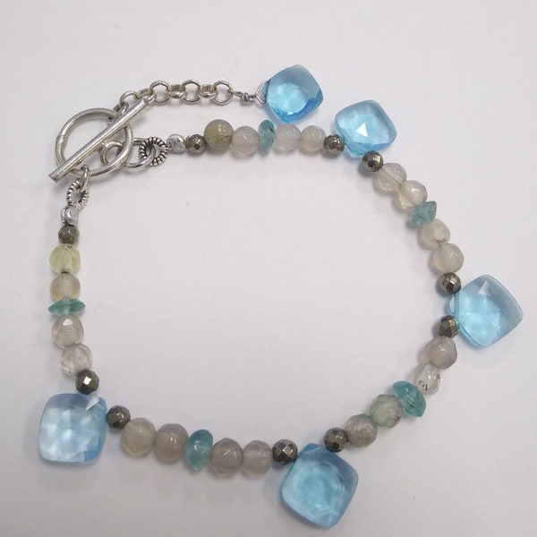 Sundance inspired Topaz & Moonstone bracelet with tiny Pyrite spacers and a silver toggle clasp