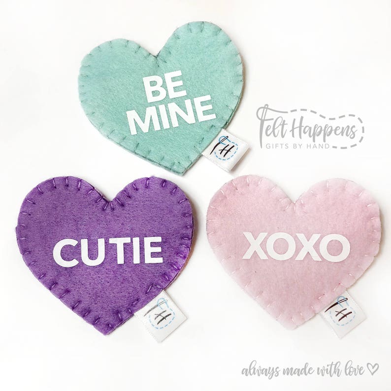 Conversation Heart, Love, Valentine's, Felt Candy Holder,Anniversary, Baby Shower, Party Favor, School Class, Gift By Hand image 1