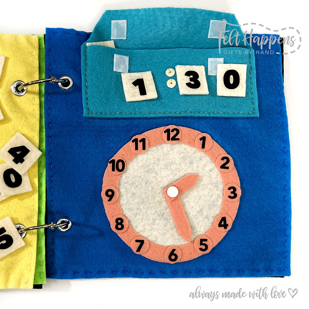 Tell Time Activity Page, Clocks, Numbers, Felt Quiet Books, Learning Tools, Book Friendly, Motor