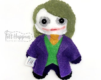 Villian Joker Stubby, Why so serious, Stocking Stuffer, Handmade Felt Doll, Plush