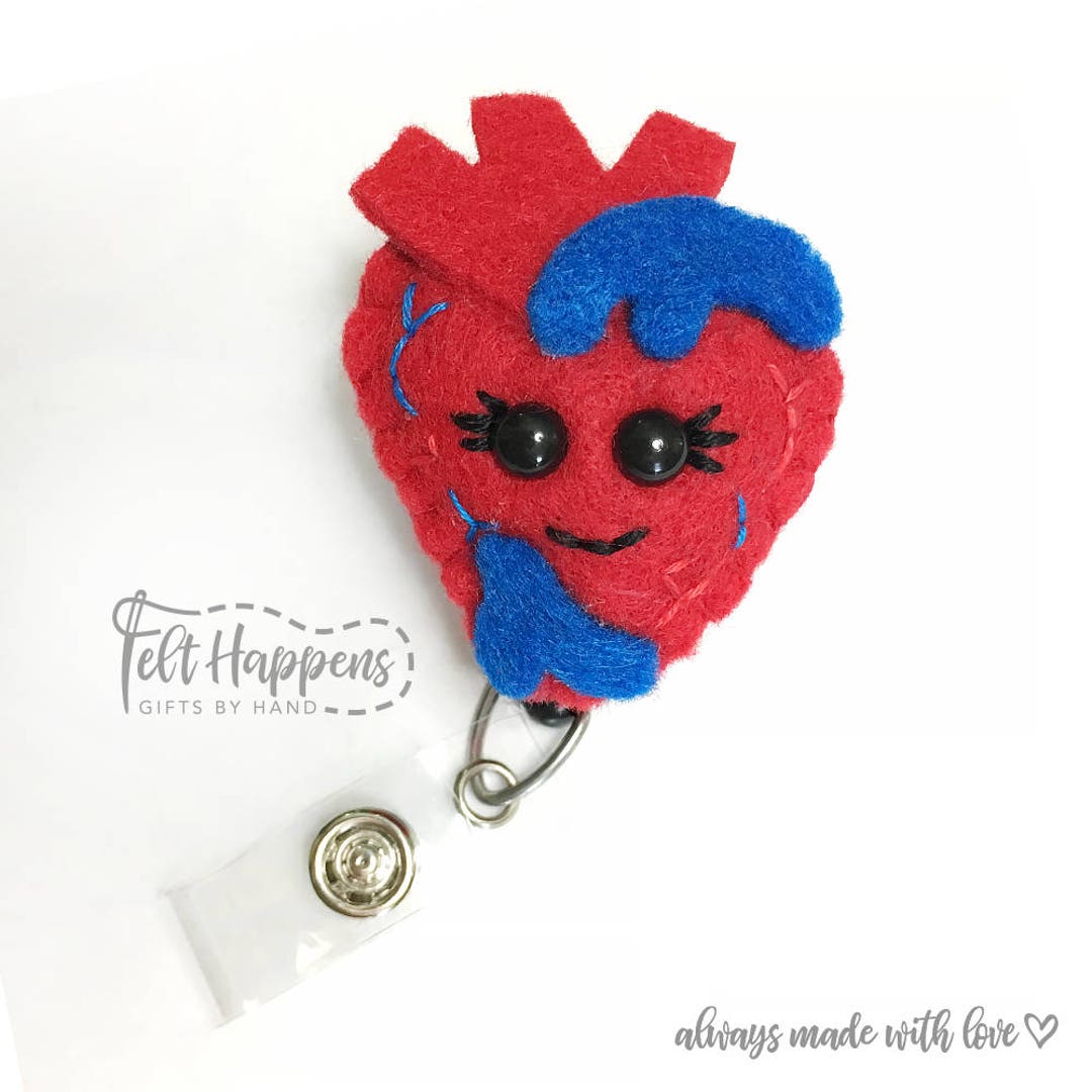 Anatomical Heart Badge Reel, Ornament, Handmade Felt Pin, ID Felt Badge  Holder, Felt Organs, Retractable, Nurse 