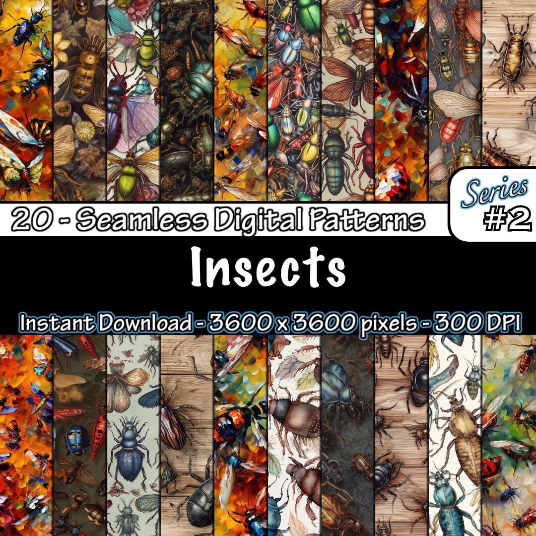 Insects Series 2 | 20 Unique Insects Seamless Patterns | Seamless ...